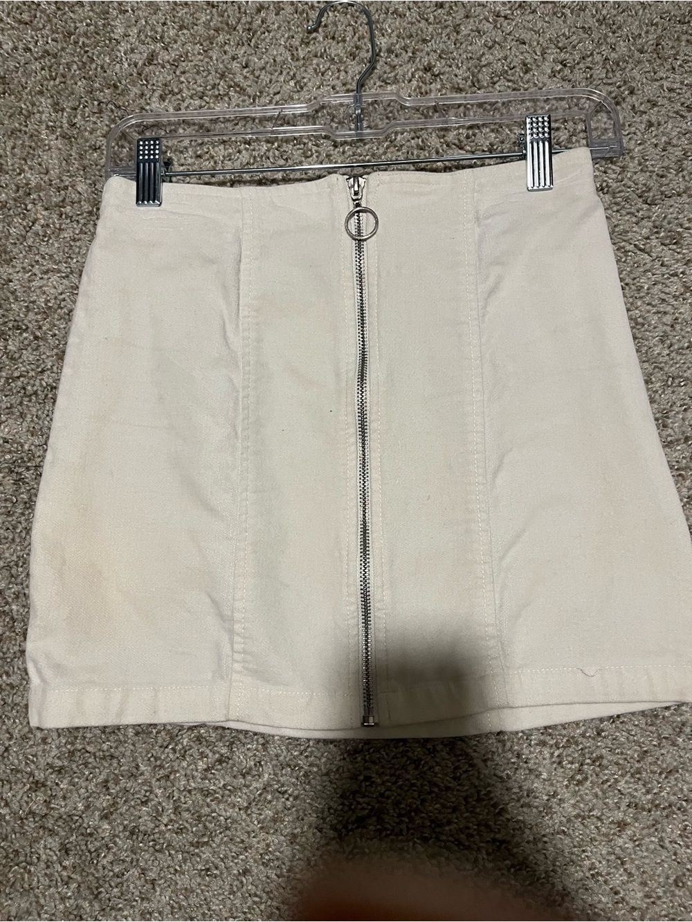 Forever 21 Cream Front-Zip A-Line Mini Skirt